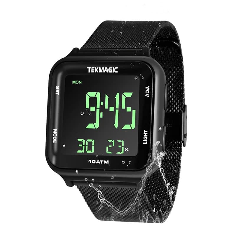 BANGLIN Montre Résistant l'eau 10 ATM 100m Lumineux Montre Natation Acier avec Fonctions de Réveil, Chronomètre, Double Fuseau H