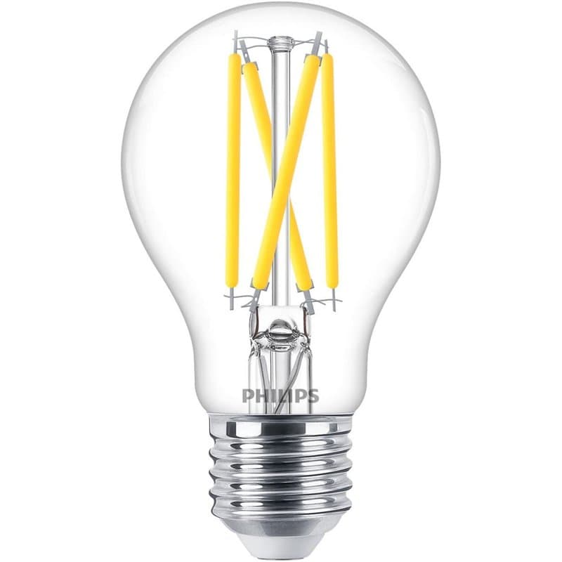 Lampe Philips LED Classic E27 WarmGlow, 60 W, en forme de goutte, à intensité variable, claire, blanc chaud