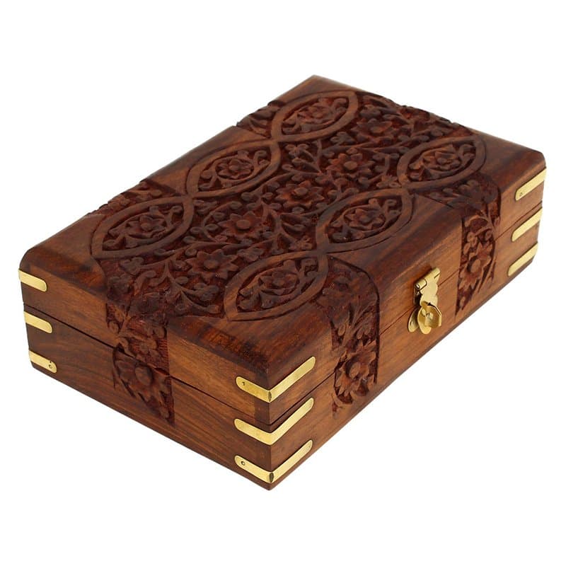 Ajuny Boîte à Bijoux Décorative en Bois Fabriquée à la Main Motif de Sculpture Florale Coffre au Trésor Polyvalent Organisateur