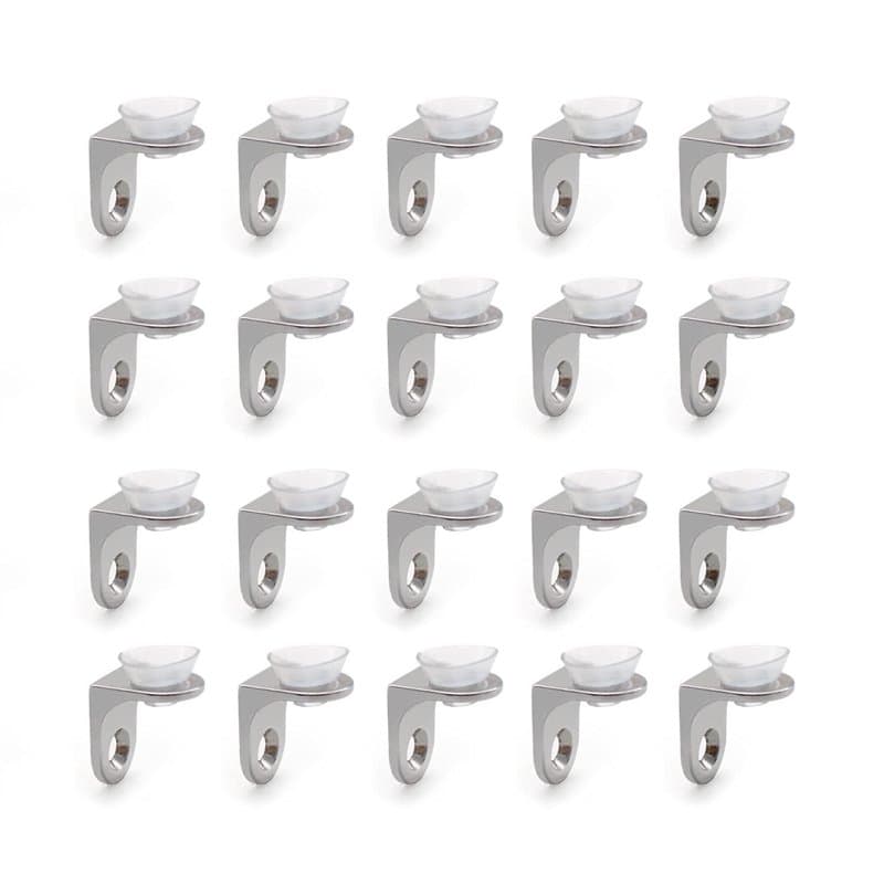 CHSEROK 20 Pièces Support Etagere Verre, Alliage de Zinc Support Tablette Verre, Angle de Support D'étagère, Avec Ventouse Anti-