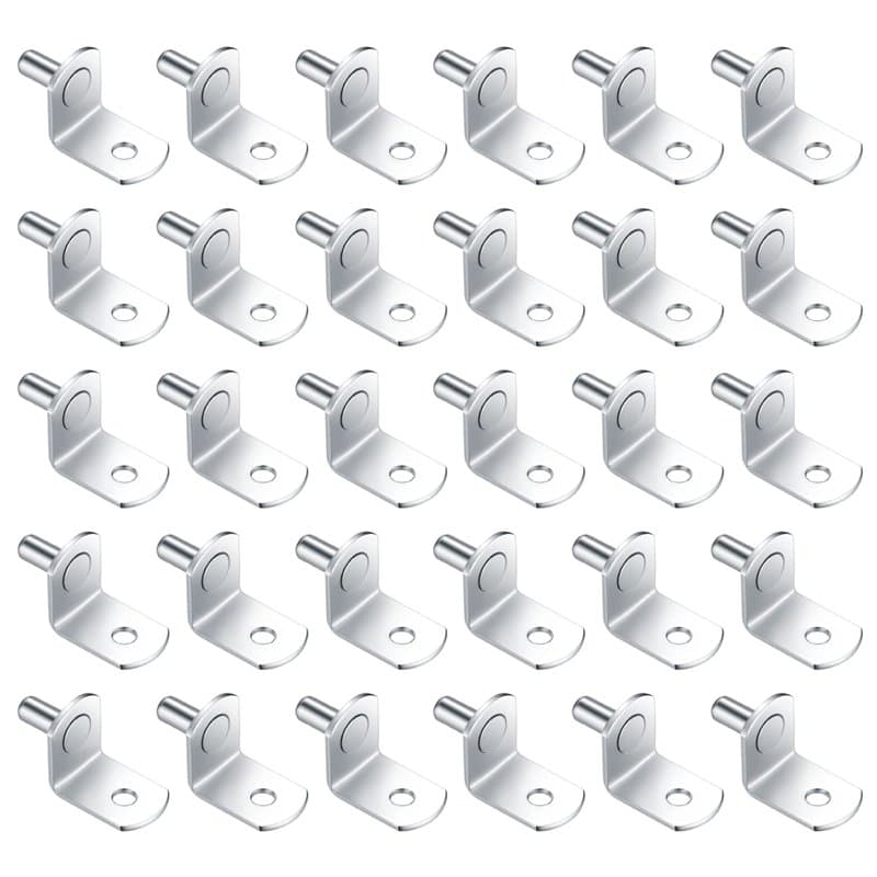 30 Pièces Chevilles de Support d'Étagère Métal, 5mm L Forme Support Équerre pour Meuble Armoire Placard Bibliothèque