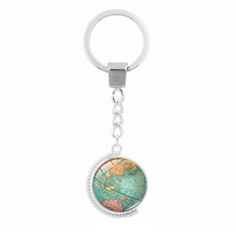 IKAAR Porte-clés en forme de globe terrestre rotatif double face avec carte du monde, multicolore, S, Motif