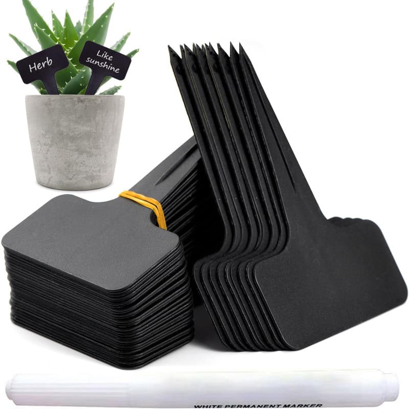 Orrdiffi 100 pièces Etiquette Jardin Exterieur Marqueurs en Plastique de Plantes Type T Plastique Etiquette Potager avec Stylo é
