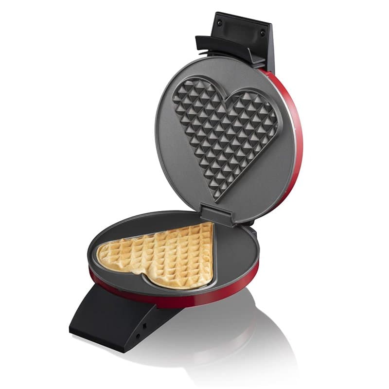 Cloer 1633V Gaufrier pour un gros coeur de gaufre, Revêtement antiadhésif , Lumière de cuisson, 930W, boîtier métallique laqué r