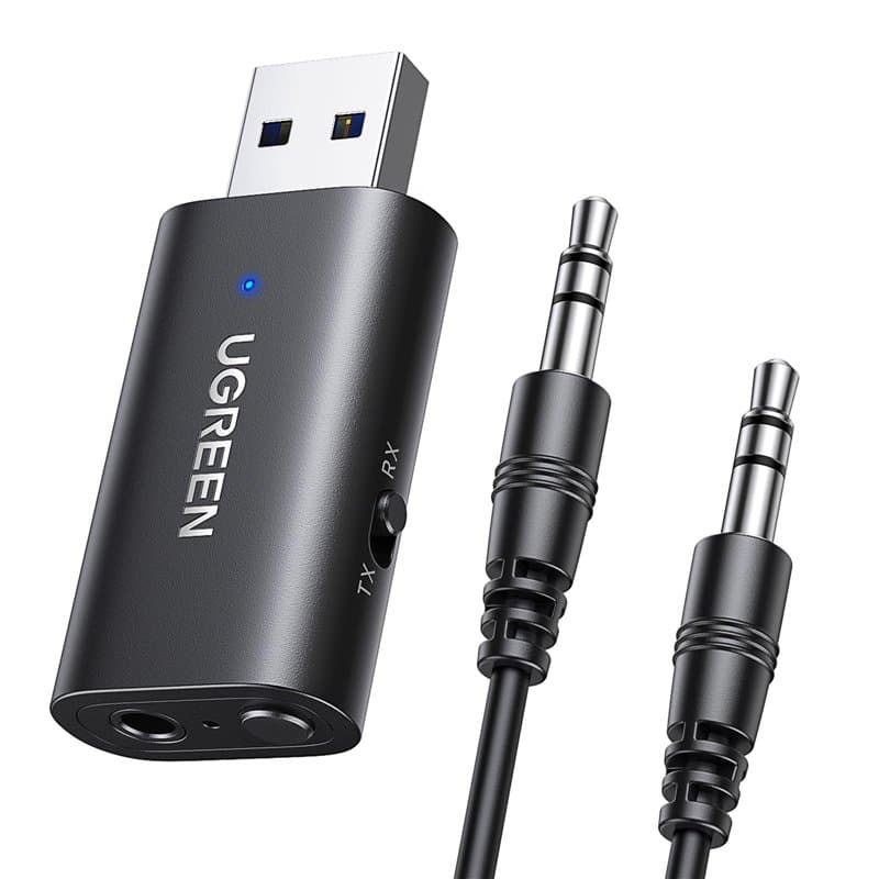 UGREEN Adaptateur Jack Bluetooth 5.4 pour TV Télé Émetteur Récepteur 2 en 1 pour Voiture Prise Aux 3.5mm Transmetteur Auxiliaire