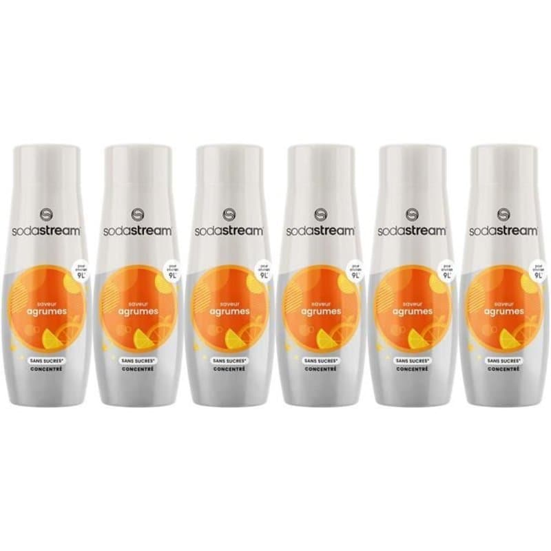 Concentrés SODASTREAM - Lot de 6 concentrés Agrumes sans sucres - Jusqu'a 54L de boissons - 440 ml