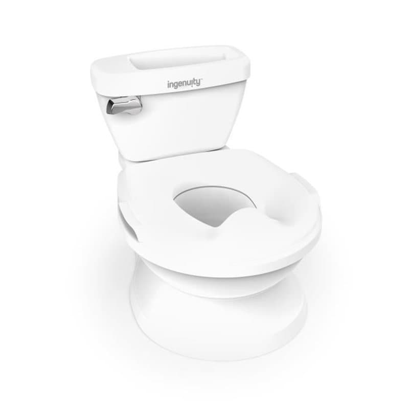 INGENUITY Mini Toilette enfant avec Réducteur de Toilette inclus, Chasse d'eau musicale et rangement lingette intégré blanc