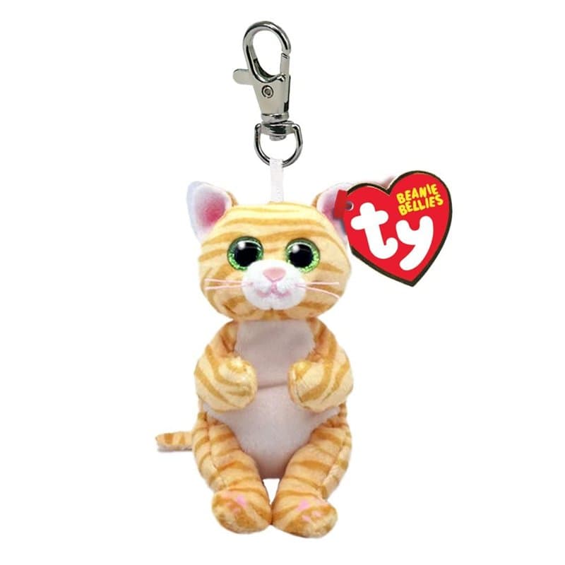 Ty Beanie Bellies Clips Bague Porte-clés en Peluche, Mangue Le Chaton avec Les Yeux Verts Paillettes, Les Animaux en Peluche ave