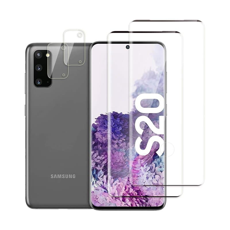 QZJinch Lot de 4, 2 x Verre Trempé pour Samsung Galaxy S20 et 2 x Protection Caméra Arrière,3D Incurvé Couverture Complète,HD Tr