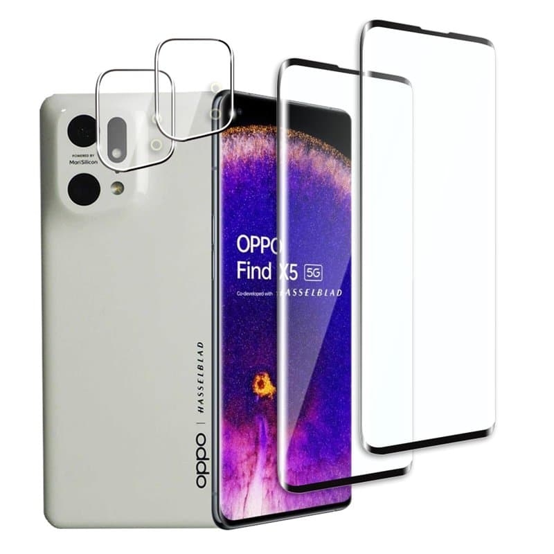 Jinshiweikai Lot de 4, 2 x Verre Trempé pour Oppo Find X5 et 2 x Protection Ecran Caméra Arrière,3D Incurvé Couverture,sans Bull