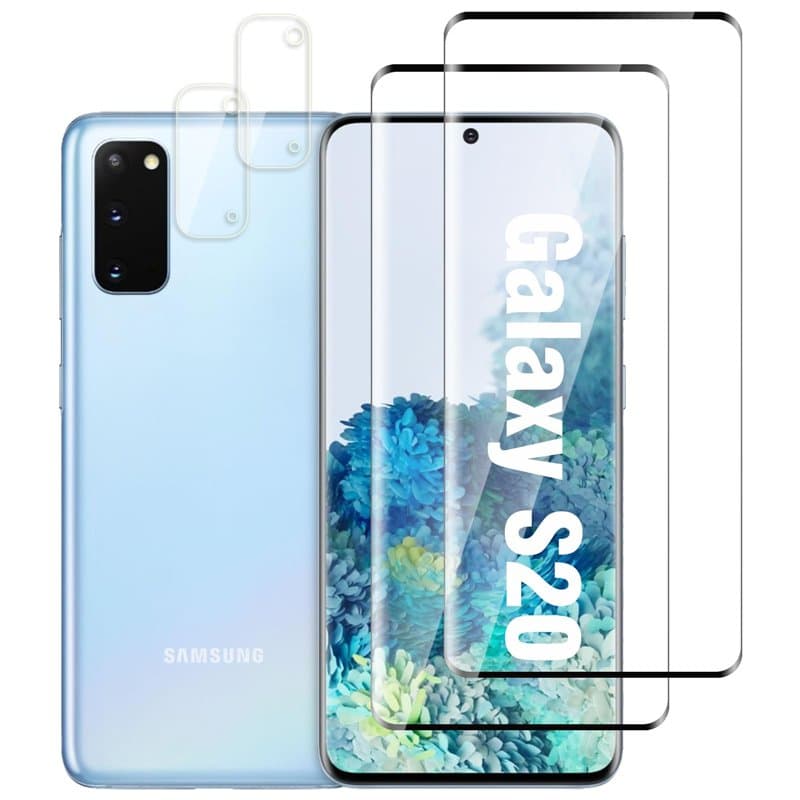 Jinshiweikai Lot de 4, 2 x Verre Trempé pour Samsung Galaxy S20 et 2 x Protection Ecran Caméra Arrière,3D Incurvé Couverture,san