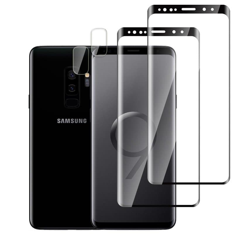 Jinshiweikai Lot de 4, 2 x Verre Trempé pour Samsung Galaxy S9 Plus et 2 x Protection Ecran Caméra Arrière,3D Incurvé Couverture