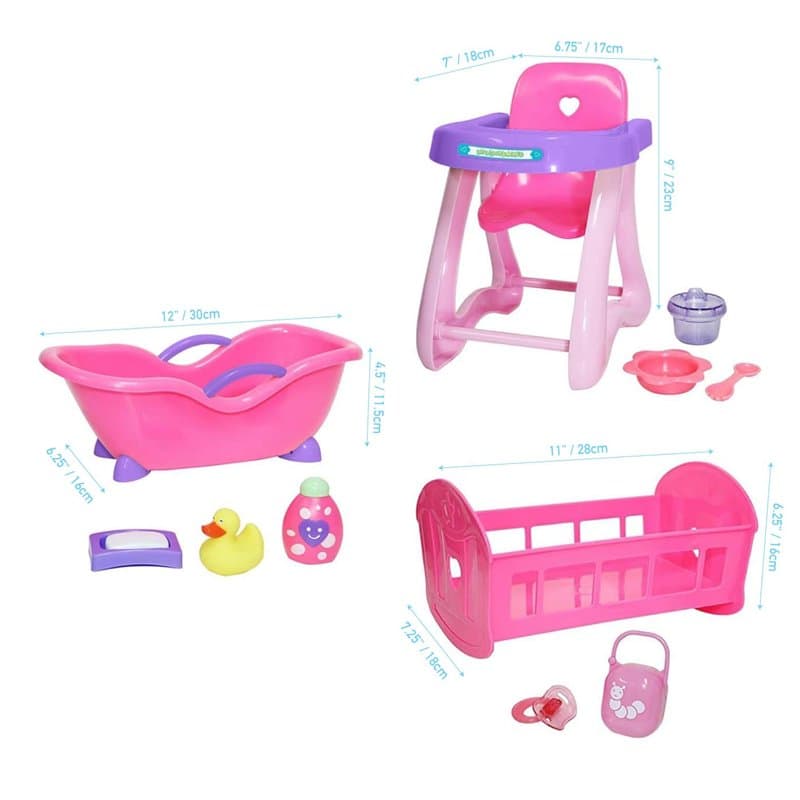 JC TOYS- Accessories Accessoires pour poupées, 81453, Lot de 3 pièces, Rose, 33,02 cm