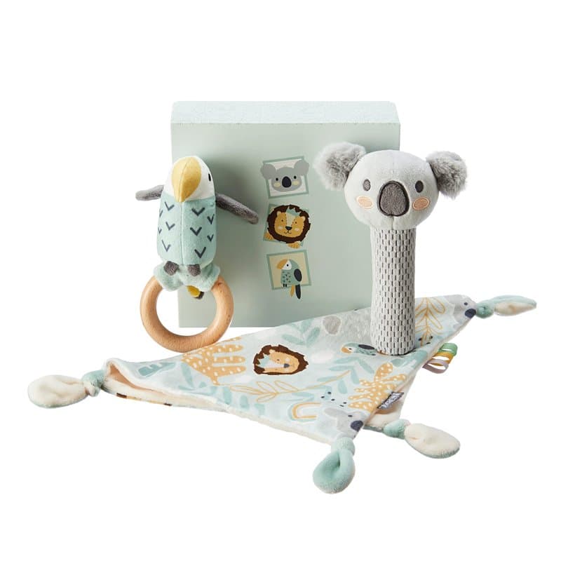 Nuby Ensemble cadeau pour bébé Animal Adventures - Ensemble de souvenirs en 3 pièces - Doudou, Siffleur et Hochet - Comprend un