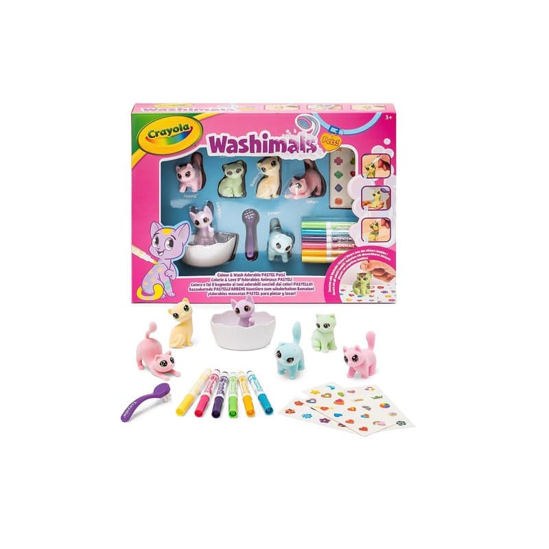 Crayola - Washimals Pets- Kit d'Activités avec Autocollants Couleurs Pastel, pour Colorier et Laver Les bébés Animaux, Jeu et Ca