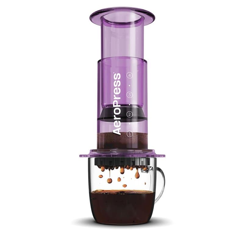 AeroPress Cafetière Clear Violette – Méthode 3 en 1 combinant cafetière à piston et espresso – Café corsé sans amertume – Petite