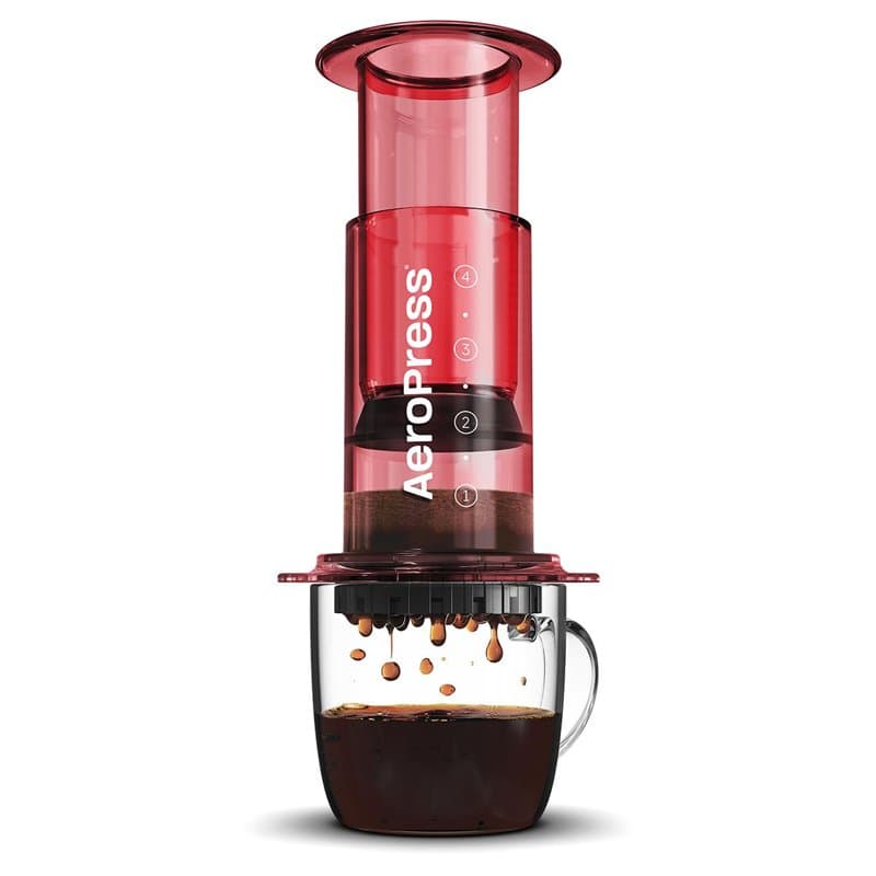 AeroPress Cafetière Clear Rouge – Méthode 3 en 1 combinant cafetière à piston, filtre manuel et espresso – Café corsé sans amert