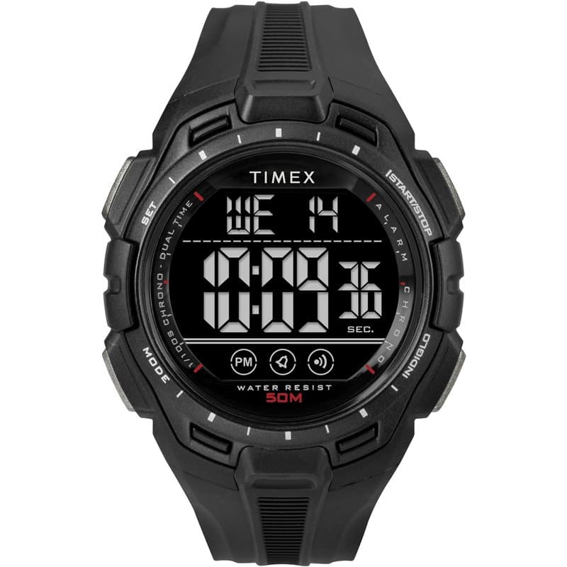 Timex Sport Montre pour hommes, 43 mm, bracelet en résine noir, cadran numérique, boîtier noir TW5M61800