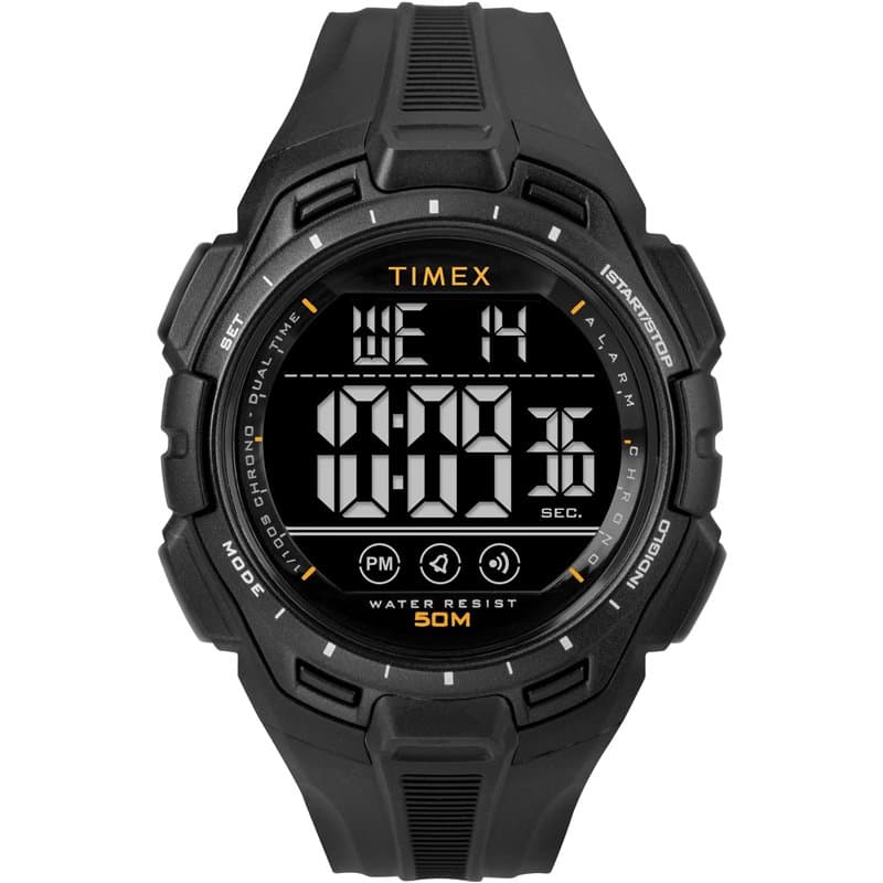 Timex Sport Montre pour hommes, 43 mm, bracelet en résine noir, cadran numérique, boîtier noir TW5M63700