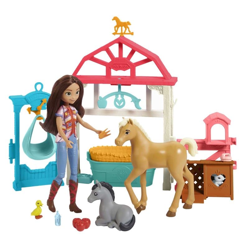 Spirit l'indomptable Coffret Nurserie avec poupée Lucky 18 cm, 4 figurines d'animaux, et accessoires, jouet pour enfant, HCH37