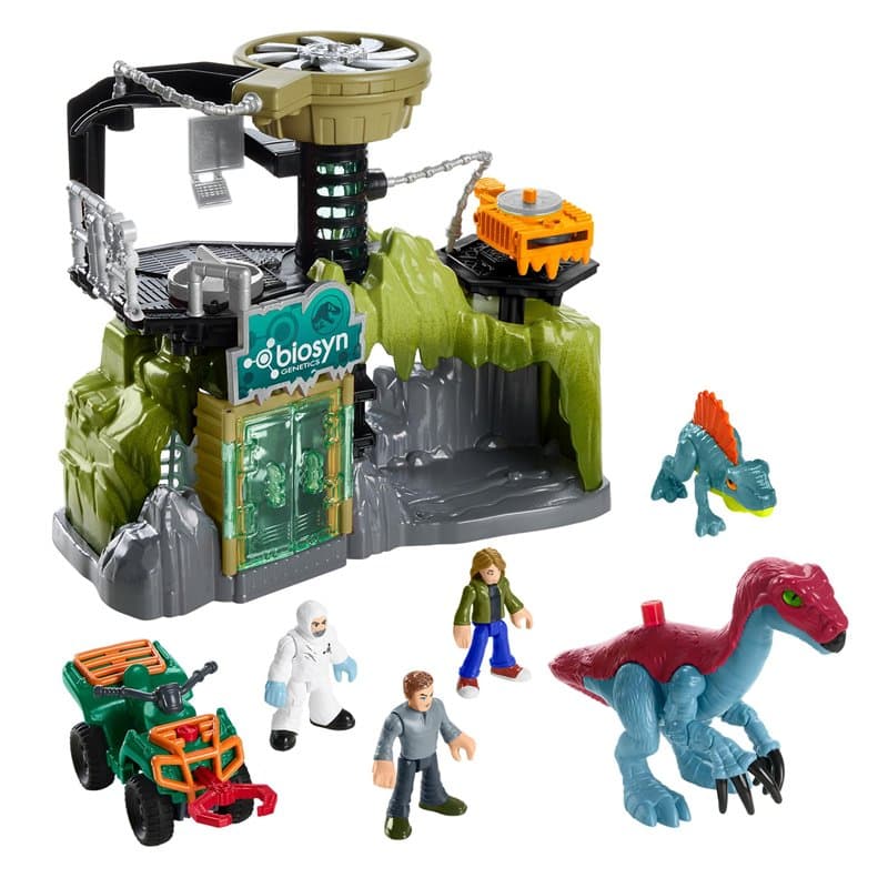 Fisher-Price Coffret Labo des Dinosaures Imaginext Jurassic World avec Figurines Owen Grady Maisie et Dr Grant, Therizinosaurus