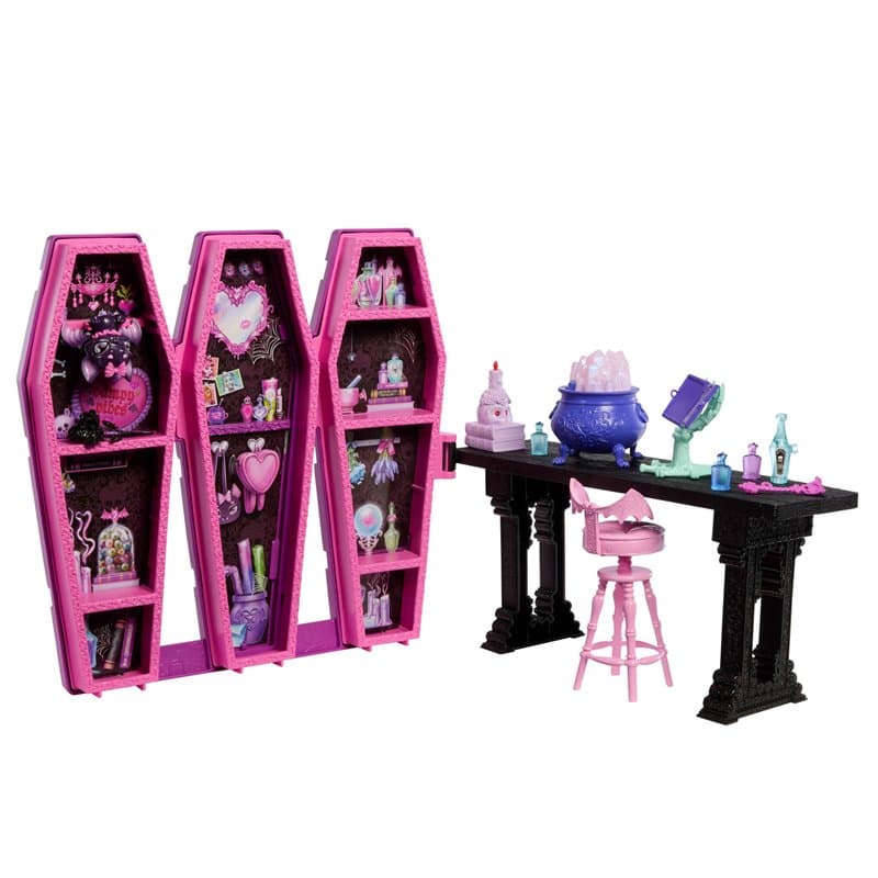 Monster High Salle des Potions Magiques Draculaura Coffret avec chauve-souris Comte Fabulous, plus de 12 pièces et des transform