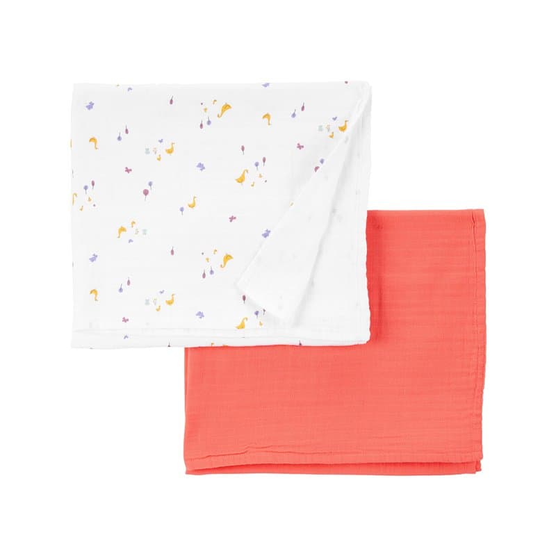 Simple Joys by Carter's 2-Pack Cotton Gauze Blanket Couverture, Blanc Canards/Orange, Taille Unique Mixte bébé