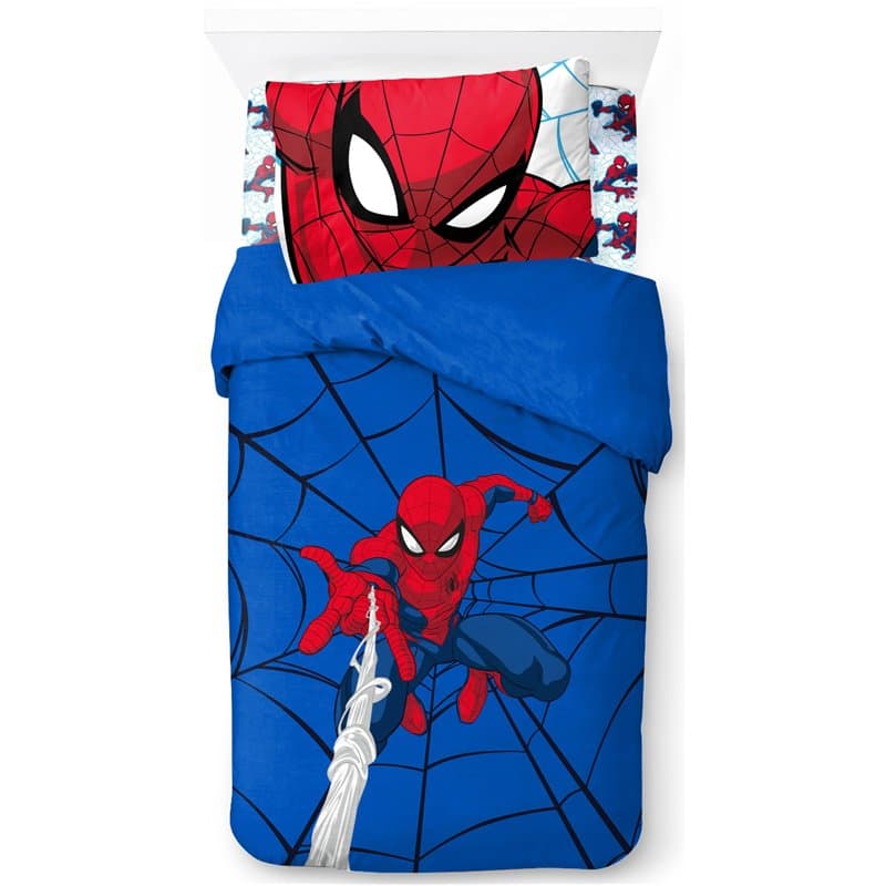 Jay Franco Marvel Spiderman Webtastic 100% Coton Ensemble Lit Simple 3 Pièces – Comprend Housse de Couette, Drap et Taie d’Oreil