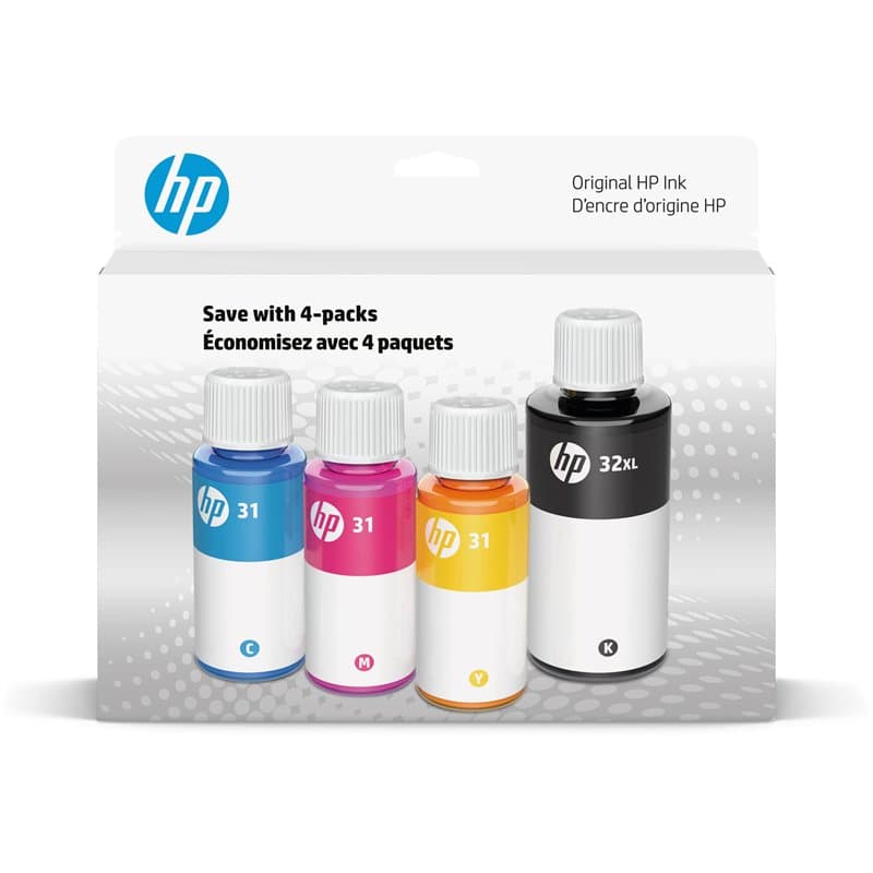 HP 32XL Black & 31 Cyan Magenta Yellow Ink Bottle Bundle Pack