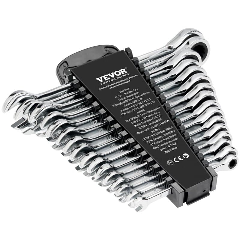 VEVOR Jeu de Clés Mixtes 16 PCs, Clés à Cliquet Métrique 8-24 mm, Ensemble de Clés en Acier Cr-V, avec Support de Rangement, pou