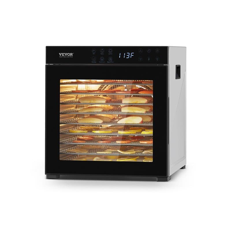 VEVOR Déshydrateur alimentaire, 10 plateaux en acier inox, séchoir électrique aliments 1000 W, température réglable, minuterie 2