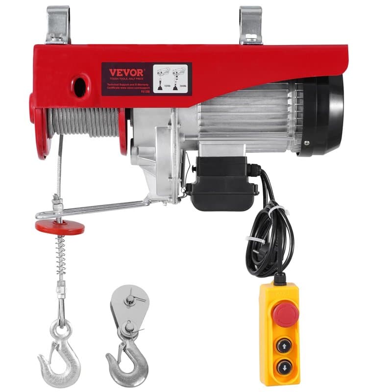 VEVOR Palan Électrique, Charge Double Câble 1200 kg, Télécommande Filaire 4,2 m, Hauteur Levage Câble Simple 12 m, Élingue Simpl
