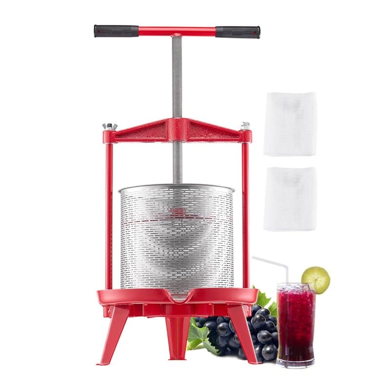 VEVOR Pressoir à Fruits Manuel 14 L, Presse à Vin Panier en Acier Inoxydable, avec Poignée en T et Structure Triangulaire, Press
