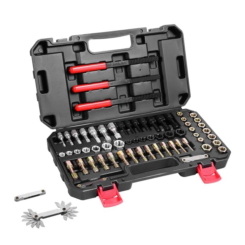 VEVOR Kit Outils à Restaurer Les Filetages Abîmes 61PCs, Tailles UNC, UNF et Métriques, 28 Tarauds, 28 Filières, 3 Limes à Filet