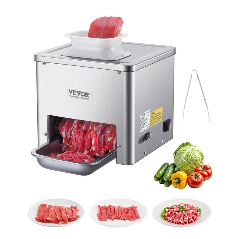 VEVOR Trancheuse à viande commerciale, 550 W, machine à découper la viande, 159 kg/h, acier inoxydable, épaisseur 2,5-10 mm, tra