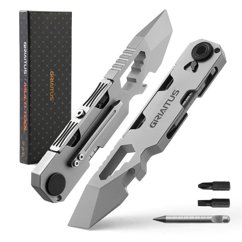 GIRIAITUS Multi-Outils EDC avec Tournevis à Cliquet Bidirectionnel et Stylo Éternel, Clés, Pied de Biche, Ouvre-Bouteilles et Ou