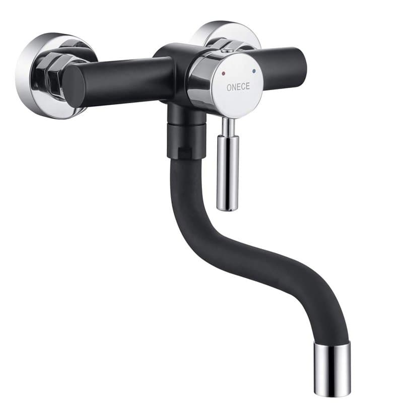 ONECE Robinet de Cuisine Mural Noir, Mitigeur Evier Pivotant à 360°, Robinetterie Encastré Monocommande En Acier Inoxydable 304,