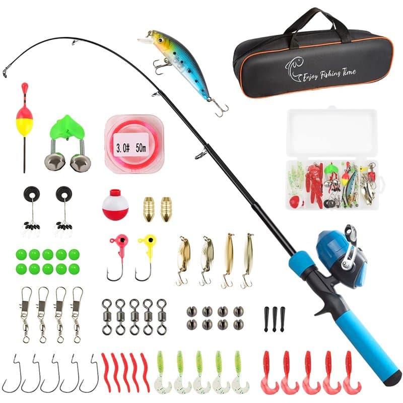 SandKing Kit de Canne à pêche pour Enfants, 1.5M Combo télescopique Canne et Moulinet pour débutants avec Moulinet Spincast,Cade