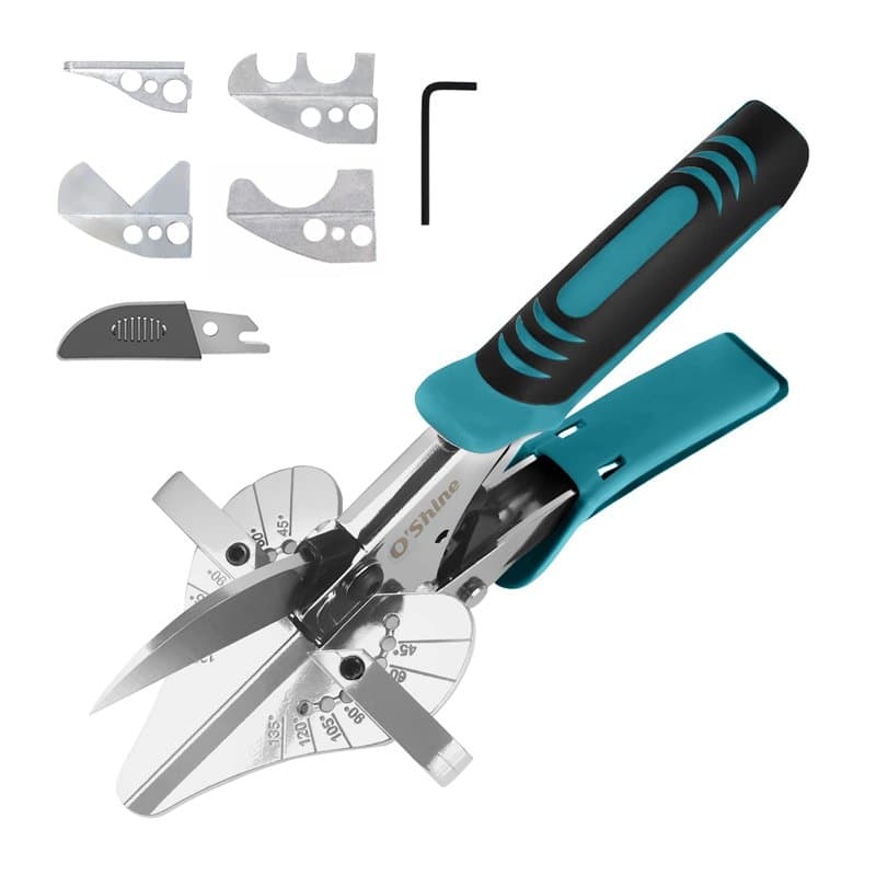 Cisaille à onglet à cliquet O'Shine Expert pour le moulage, l'artisanat du bois, coupe-garniture en PVC de 45 à 135 degrés, avec
