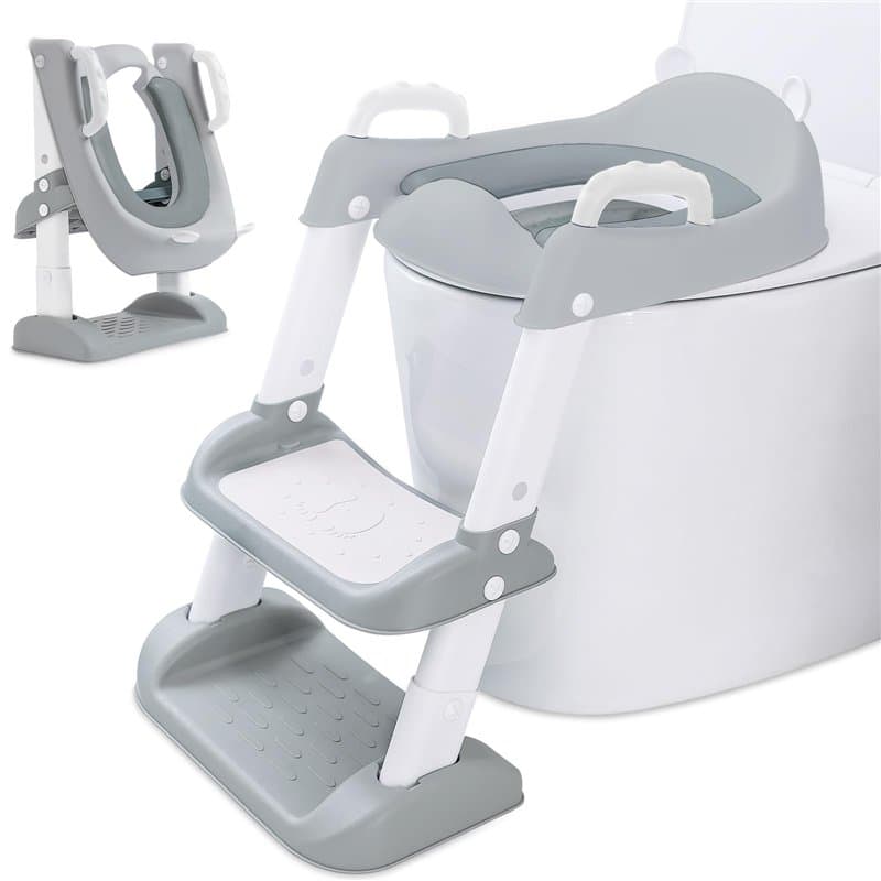 FAMKEEP Réducteur Toilette Enfant avec Escalier,Abattant WC Antidérapant Échelle Réducteur,Pliable et Réglable,Siège de Toilette