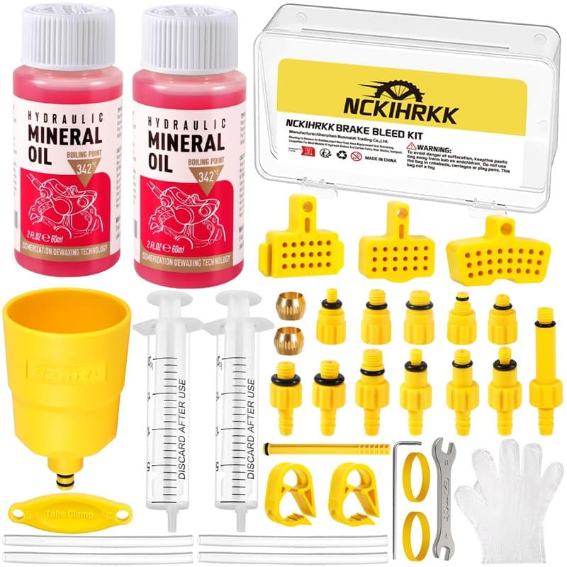 NCKIHRKK Kit Purge Frein VTT MTB, Kit de Purge de Frein à Disque Hydraulique de Vélo Comprenant 120ML d'Huile Minérale, Coffret