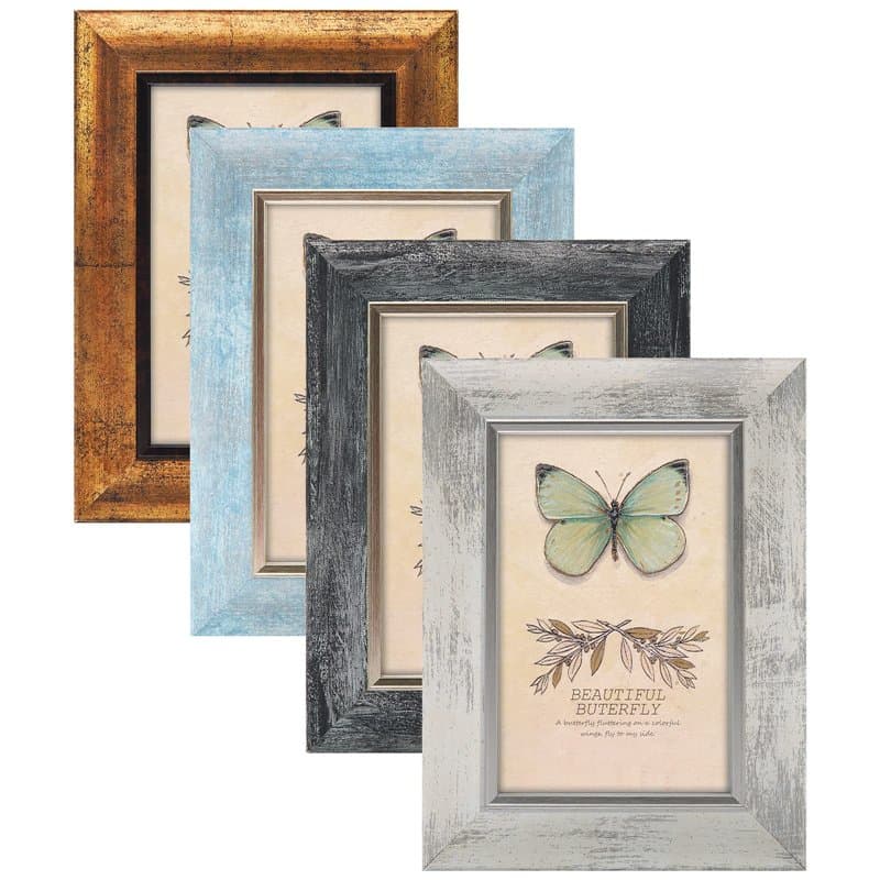 XUANLUO Lot de 4 cadres photo 10,2 x 15,2 cm, style rustique rétro avec verre plexiglass, support mural et affichage de table, c