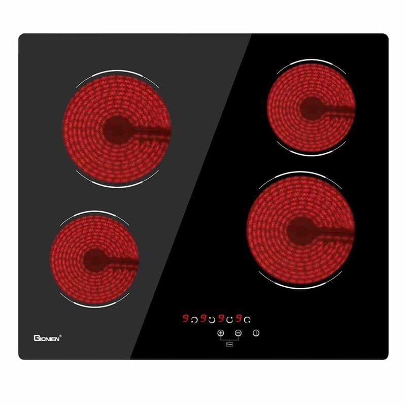 Plaque Vitrocéramique 59cm,Plaque de Cuisson Vitrocéramique Encastrable 6000W,Verre Noir,1.03m Fil Dur, 4 Feux,Minuteur