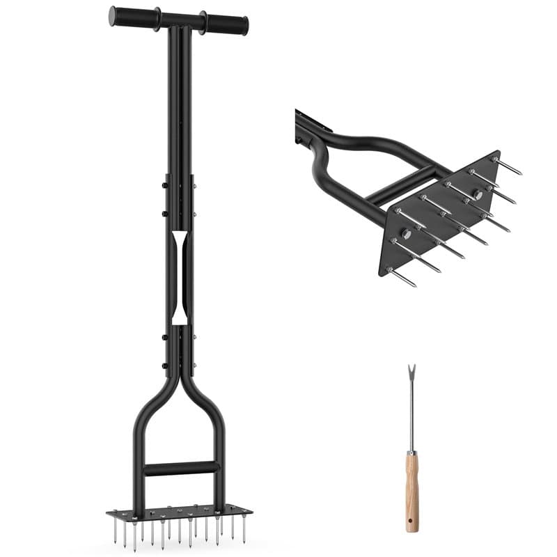 HYCHIKA Aérateur Gazon, 15 Pointes en Acier Solide, Scarificateur Pelouse, Aérateurs de Gazon Manuels, Aerateur Gazon Outils Jar