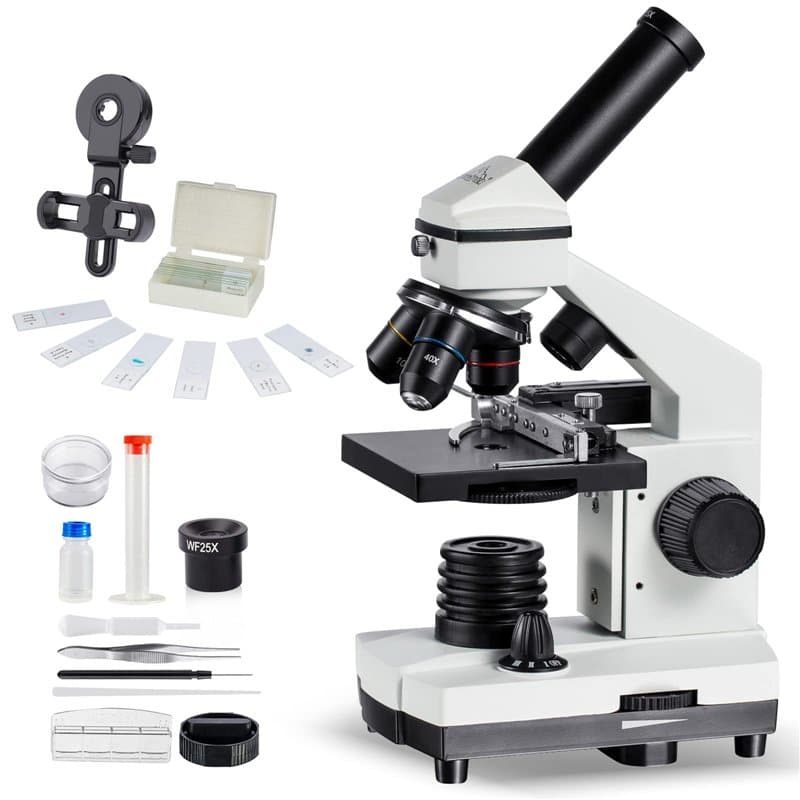 MAXLAPTER Microscope Professionnel pour l'École, Le Laboratoire et Les Étudiants - Pour Enfants et Adultes - Avec Lames et Adapt