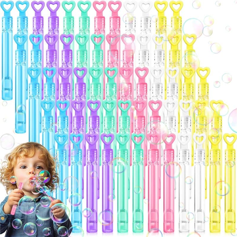 KDISHKRA 60pcs Bulles de Savon Mariage, Mini Tubes de Bulles de Savon Enfant-en 6 Couleurs Bâtons à Bulles avec poignée en Forme