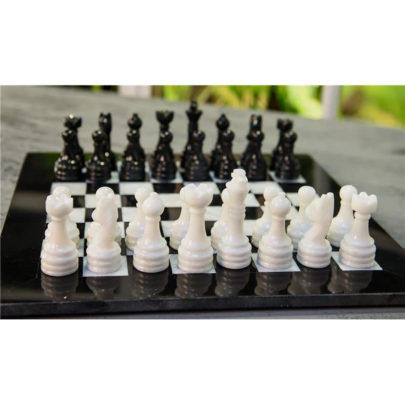Radicaln Jeu d'échecs en marbre noir et blanc de 30,5 cm fait à la main – 1 échiquier et 32 pièces d'échecs – Jeu de société pou