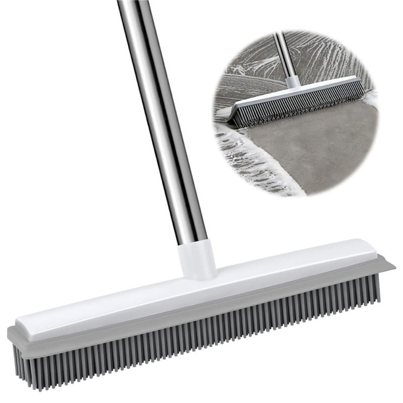 Balai en Caoutchouc à Long Manche de 130 cm, Brosse de Sol, Rubber Broom avec Poignée Réglable pour Enlever Les Poils d'animaux