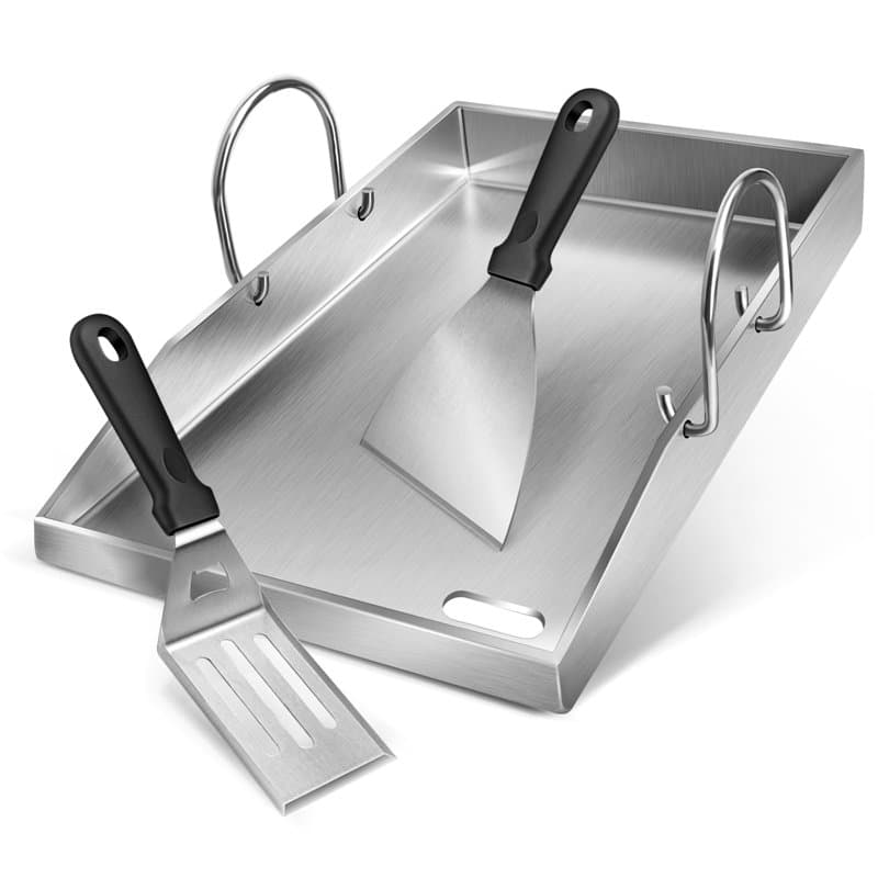 ColCospie Plancha Plaque de cuisson avec 2 spatules pour barbecue, en acier inoxydable de 4 mm d'épaisseur, avec poignée amovibl