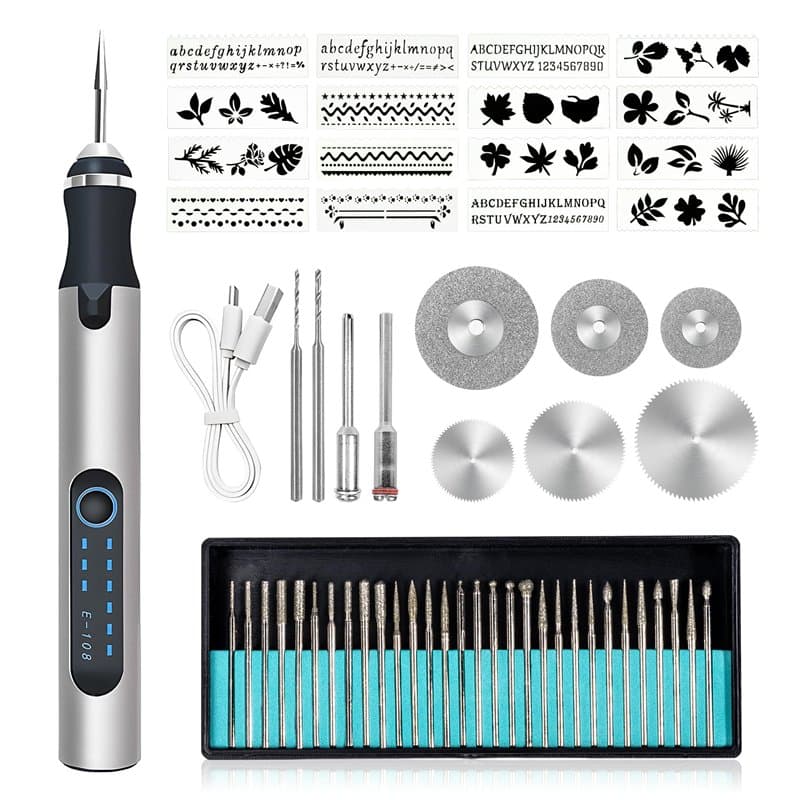 Stylo Graveur Électrique San Fil, 56 Accessoires, Kit D'outils Rotatifs Sans Fil pour Bijoux, Verre, Bois, Plastique, Métal, Pie